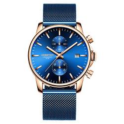 Herrenuhren Mode Sport Quarz Analog Blue Mesh Edelstahl wasserdichte Chronograph Armbanduhr, Auto Date von Affute