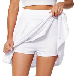 Afibi Damen Casual Basic Vielseitiger ausgestellter Faltenrock mit Shorts, Weiß, X-Klein von Afibi