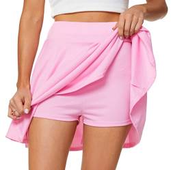 Afibi Damen Casual Basic Vielseitiger ausgestellter Faltenrock mit Shorts, rose, Klein von Afibi