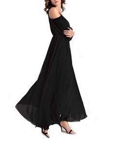 Afibi Damen Off-Schulter-Lange Chiffon- beiläufige Kleid Gestreiftes Maxikleid Mittel Schwarz von Afibi