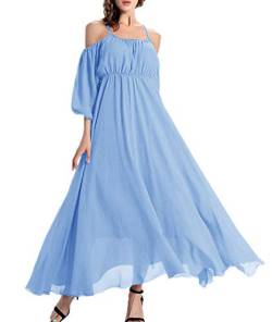 Afibi Damen Schulterfreies langes Chiffonkleid Maxi-Abendkleid - Blau - 3X-Groß von Afibi