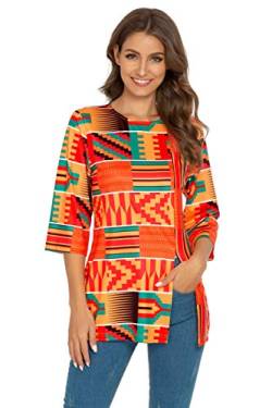 Afibi Damen bedrucktes Shirt African Dashiki 3/4 Ärmel Boho Lose Tunika Tops - Rot - Mittel von Afibi