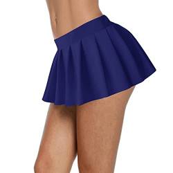 Afibi Sexy Damen-Minirock mit elastischer Taille, plissiert, Rüschen, für Schulmädchen-Outfits, marineblau, Mittel von Afibi
