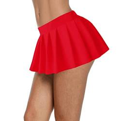 Afibi Sexy Damen-Minirock mit elastischer Taille, plissiert, Rüschen, für Schulmädchen-Outfits, rot, XX-Large von Afibi