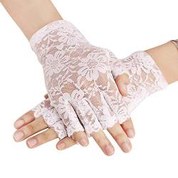 Afinder Kurz Fingerlose Spitzenhandschuhe Damen Halb Fingerhandschuhe Sommer Spitze Sonnenschutz Handschuhe Sexy Brauthandschuhe Hochzeithandschuhe für Hochzeit Abend Party von Afinder