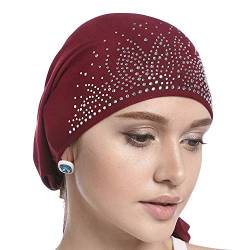 AfinderDE Damen Frauen Baumwolle Bandana Turban Cap Hijab Kopftuch Muslimische Bonnet Kopfbedeckung Halstuch Atmungsaktiv UV Schutz Pirat Mütze Bunter Diamant Indische Hüte Kappe, Rot, L von AfinderDE