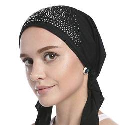 AfinderDE Damen Frauen Baumwolle Bandana Turban Cap Hijab Kopftuch Muslimische Bonnet Kopfbedeckung Halstuch Atmungsaktiv UV Schutz Pirat Mütze Bunter Diamant Indische Hüte Kappe, Schwarz, L von AfinderDE