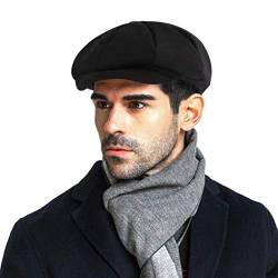 AfinderDE Herren Barett Cap Winter Schirmmütze Schiebermütze Newsboy Cap Flat Kappe Flatcap Mütze Maler Achteckige Hüte Baskenmütze , L/XL , Schwarz von AfinderDE