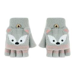 AfinderDE Kinder Fausthandschuhe Mädchen jungen Abnehmbare Klappe Strickhandschuhe Fäustlinge Handschuhe Fingerhandschuhe Fingerlos Halb Handschuhe Strick Handschuhe Winterhandschu L von AfinderDE