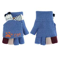 AfinderDE Kinder Fausthandschuhe Mädchen jungen Abnehmbare Klappe Strickhandschuhe Fäustlinge Handschuhe Fingerhandschuhe Fingerlos Halb Handschuhe Strick Handschuhe Winterhandschu L von AfinderDE