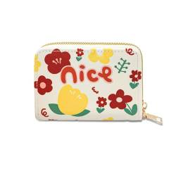 AfitLulu Kreditkartenetuis für Damen, niedliches Cartoon-Muster, Akkordeon-Karten-Organizer-Etui mit 11 einzelnen Kartenfächern, PU-Leder-Kreditkartenhalter (10,9 x 7,9 cm), Beige, Blumen von AfitLulu