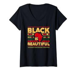 Damen Afrikanischer Stil, Schwarz ist schön T-Shirt mit V-Ausschnitt von Afro Pride Merch