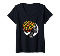 Damen Afro Woman Queen mit afrikanischem Muster T-Shirt mit V-Ausschnitt von Afro Pride Merch