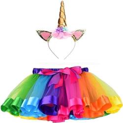 Afufu Regenbogen Tütü Mädchen, Tüllrock Kinder Tutu Röcke kostüm Mädchen mit Haarreif, Tüllrock Ballettrock für Geburtstag Verkleidung Party Karneval Cosplay Abendkleid von Afufu