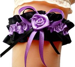 Aga Satin-Strumpfband Braut schwarz violett pflaume lila flieder mit Schleifen Rose Hochzeit Kostüm NEU EU (dehnbar bis 60 cm) von Aga