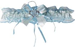 Aga Süßer Braut Strumpfband mit 2 Herzchen Schleifchen, Silbernaht, viele Muster Hochzeit Neu Strumpfbänder Brautstrumpfband (Hellblau, bis 60 cm) von Aga