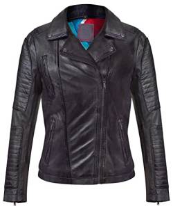 Agamaa Damen Lederjacke FLOS– Leder Bikerjacke - Frauen Echtleder Jacke mit Modernen Steppungen und Reverskragen Schwarz (L, Schwarz) von Agamaa