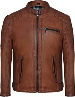 Agamaa Herren Biker Lederjacke IImari Vintage Jacke - Echtlederjacke Cognac - Lederjacke Herren mit Stehkragen Übergangsjacke (L) von Agamaa