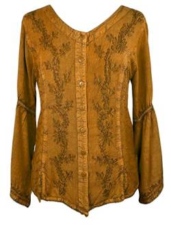 Agan Traders Damen Gypsy Mittelalter Langarm Glockenärmel bestickt Knopfleiste Renaissance Top Bluse, Altgold, Groß von Agan Traders