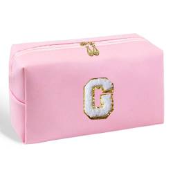 Aganmi Make-up-Tasche mit Blumenmuster für Damen, mit Reißverschluss, ästhetische Kosmetiktasche mit Leinenfutter, niedliche Reise-Make-up-Tasche für Geldbörse, Pink, G von Aganmi