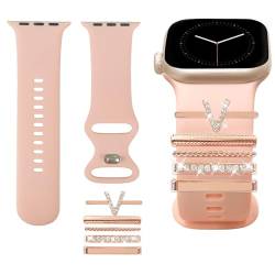 Aganmi Sportarmband, kompatibel mit Apple Watch-Armbändern 38 mm, 40 mm, 41 mm, für Damen, weiches Silikon, austauschbares Uhrenarmband mit Uhrenarmband, Zierringen für iWatch Serie 9, 8, 7, 6, 5, 4, von Aganmi