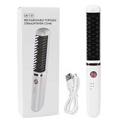 Kabellose Haarglättungsbürste, USB-Anti-Verbrühungs-Glättungskamm, Haarglätter, Bartglätter – 3 Stufen Einstellbare Temperatur von Agatige