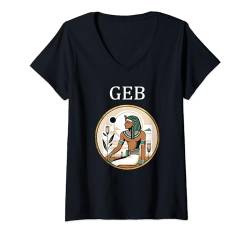 Damen Geb, der altägyptische Gott der Erde T-Shirt mit V-Ausschnitt von Agema-Bekleidung