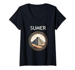 Damen Sumerische Zikkurat der antiken sumerischen Geschichte T-Shirt mit V-Ausschnitt von Agema-Bekleidung