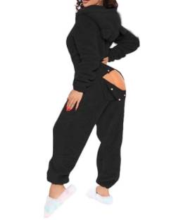 Damen Sexy Fleece Jumpsuit mit Kapuze und Öhrchen,Damen Overall Mit Po Klappe,Schlafanzug Einteiler Flausching Pyjama Plüsch Onesie (5,S) von Agess