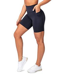 Agilelin Damen Workout Yoga Shorts, hohe Taille Laufhose,Bauch Kontrolle Gym Kurze mit Taschen(Blau/L) von Agilelin