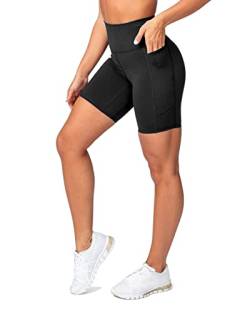 Agilelin Damen Workout Yoga Shorts, hohe Taille Laufhose,Bauch Kontrolle Gym Kurze mit Taschen(Schwarz/L) von Agilelin
