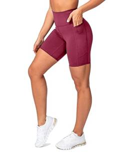 Agilelin Damen Workout Yoga Shorts, hohe Taille Laufhose,Bauch Kontrolle Gym Kurze mit Taschen(Violett/M) von Agilelin
