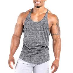 Agilelin Herren Muskel Stringer Tanktop,Gym Trainings Muskelshirts,Strecken Sport Shirts,Schnell Trocknende Fitness T-Shirt mit Y-Rücken(Grau，M) von Agilelin