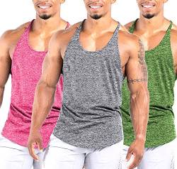 Agilelin Herren Muskel Stringer Tanktop,Gym Trainings Muskelshirts,Strecken Sport Tshirts,Schnell Trocknende Fitness Shirt mit Y-Rücken (Grau，Pink，Grün，L) von Agilelin