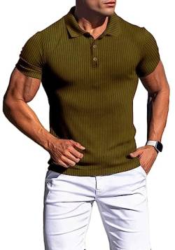 Agilelin Poloshirt Herren Kurzarm T Shirts,Herren Stretch Muskelshirts,Casual Geripptes Hemd,Workout Golf（Braun/L von Agilelin