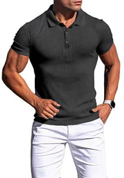 Agilelin Poloshirt Herren Kurzarm T Shirts,Herren Stretch Muskelshirts,Casual Geripptes Hemd,Workout Golf（Grau/L von Agilelin