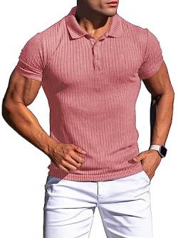 Agilelin Poloshirt Herren Kurzarm T Shirts,Herren Stretch Muskelshirts,Casual Geripptes Hemd,Workout Golf（Rot/L von Agilelin