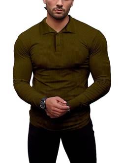 Agilelin Poloshirt Herren Langarm T Shirts,Herren Stretch Muskelshirts,Casual Geripptes Hemd,Workout Golf（Braun/M von Agilelin