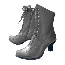 Agiyenna Damen Viktorianische Stiefel Spitz Stiefeletten Gothic Punk PU Lederstiefel Vintage Halbschaft Stiefel Ankle Boots mit Reißverschluss Niedrige Absatz Party Kostümstiefel von Agiyenna