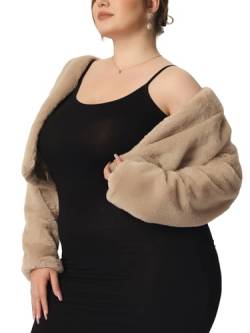 Agnes Orinda Cropped-Jacke für Damen, Übergröße, für Abend, vorne offen, Kunstfell, flauschiger Mantel, Dunkles Apricot, 4X von Agnes Orinda