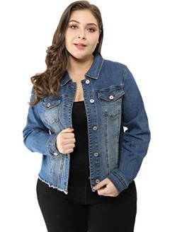 Agnes Orinda Damen Oversize Langarm Umlegekragen Jeansjacke Jacke Blau 4XL von Agnes Orinda