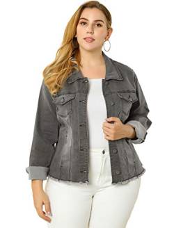 Agnes Orinda Damen Oversize Langarm Umlegekragen Jeansjacke Jacke Grau 4X von Agnes Orinda