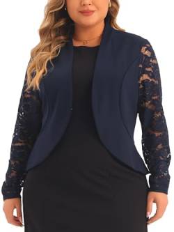 Agnes Orinda Plus Size Blazer Cardigan für Frauen Langarm Spitze Open Front Cropped Shrug Bolero Cardigans Jacke, Marineblau, 2X von Agnes Orinda