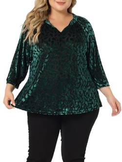 Agnes Orinda Plus Size Vintage Samt Tops für Frauen 2023 Elegante 3/4 Ärmel V-Ausschnitt Weihnachten Blusen, Dunkelgrün, 4X von Agnes Orinda