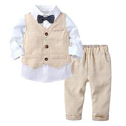 Agoky Baby Junge Festlich Anzug Neugeborenen Set Gentleman Smoking Weste Hemd Fliege Hose Taufkleidung Geburtstag Hochzeit Outfits Beige C 74-80 von Agoky