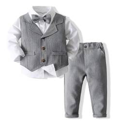 Agoky Baby Jungen Festlich Anzug Set Zweiteiler Gentleman Sakko Smoking Hemd Weste Hose Fliege Party Hochzeit Outfits Grau 104-110 von Agoky