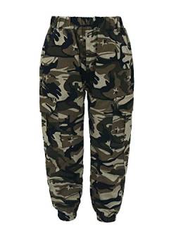 Agoky Cargohose Jungen Mädchen Jogginghose Kinder Tarnhose mit Taschen Casual Slim Fit Laufhose Sporthose Military Freizeithose Mit elastische Taille Camouflage B 146-152 von Agoky