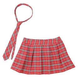 Agoky Damen Faltenrock Schulmädchen Rock High Waist Schulrock Kariert/Einfarbig Japan Scottish Mini-Kilt Tartan Rock Rot G M von Agoky