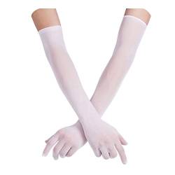 Agoky Damen Frauen Handschuhe Halb-Transparent sexy und elegante Handstulpen bis zum Ellenbogen halterlose Strümpfe für Arme Weiß One Size von Agoky