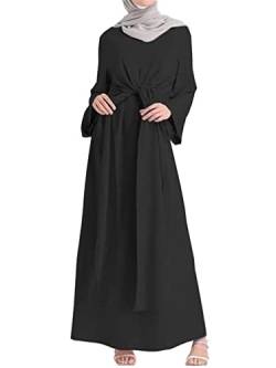 Agoky Damen Muslimische Kleider Kaftan Arab Jilbab Abaya Langarm Freizeitkleid Winterkleid mit Hose Casual Bekleidungsset Streetwear Schwarz C S von Agoky